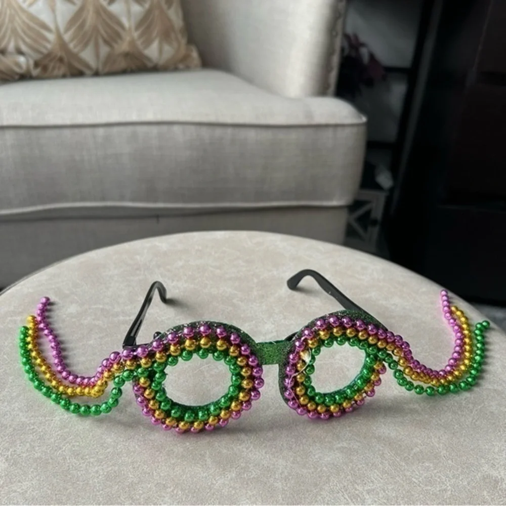 ✨GREEN GLITTER MASQUERADE Beaded glasses Mardi Gras multicolored